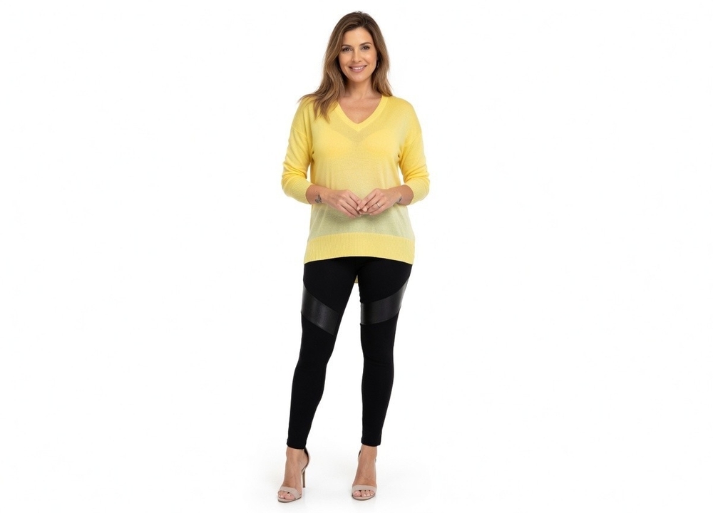 ZARA Womens Yellow V Neck Knit Sweater Size M Long Sleeve Elastic Hem Pullover